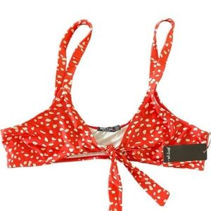458-Red and white polka dot bikini top with tie front Sz.16  #polkadot #nwt #50s